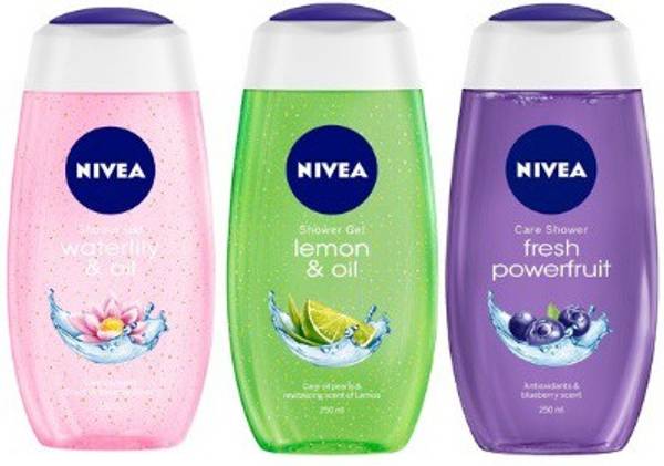 NIVEA Waterlily, Lemon Oil and Power Fruit Shower Gel  (3 x 250 ml)