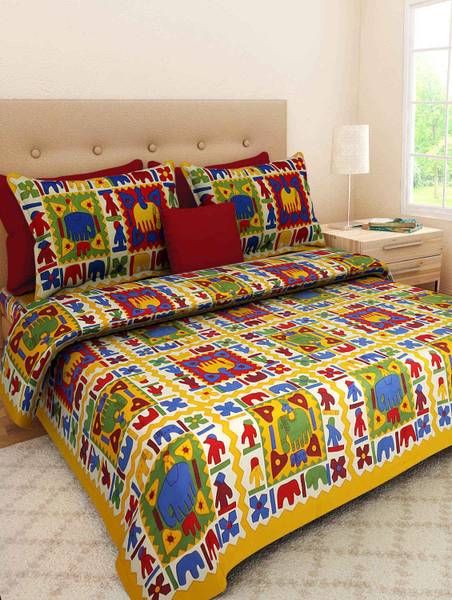 Dreamline Decor 210 TC Cotton King Printed Flat Bedsheet