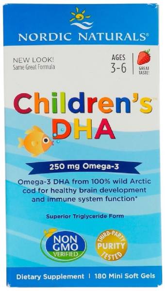 Nordic Naturals Children's DHA, Strawberry, 250 mg, 180 Mini Soft Gels