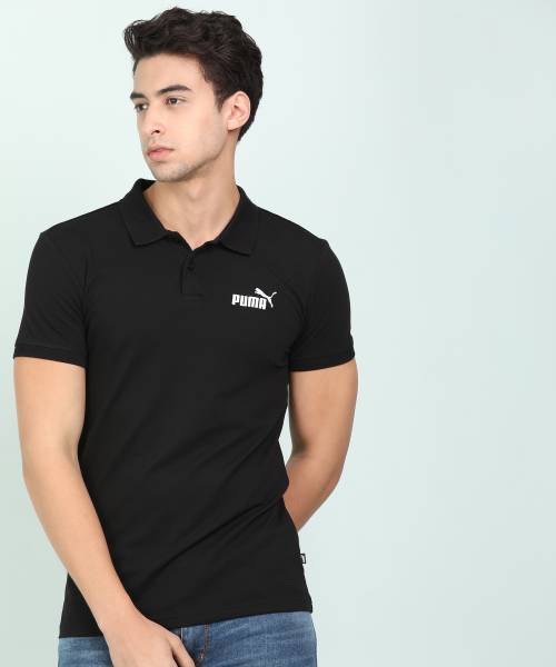 PUMA Solid Men Polo Neck Black T-Shirt