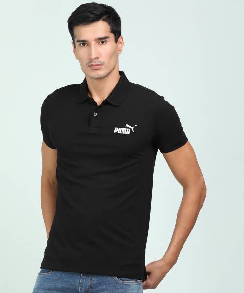 PUMA Solid Men Polo Neck Black T-Shirt