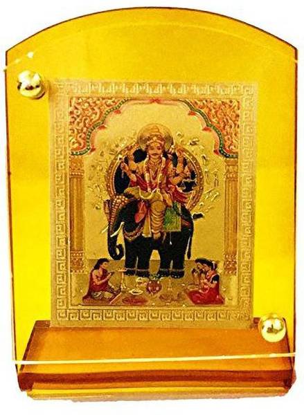 Gwals Hindu God Religious Idol Vishwakarma Car Temple Acrylic Frame with Rings for Car Dashboard Decorative Showpiece - 8 cm
