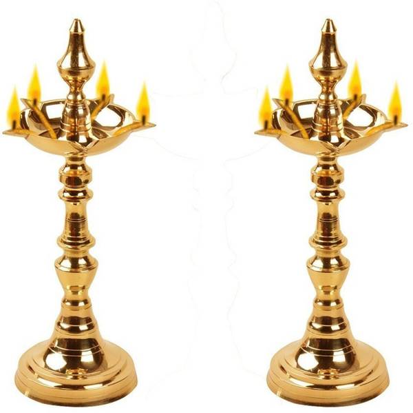 Denique Brass Kerala Oil/Ghee Diya, Deepak, Lamp Long Diyas for Home, Pooja Room Brass (Pack of 2) Table Diya Set