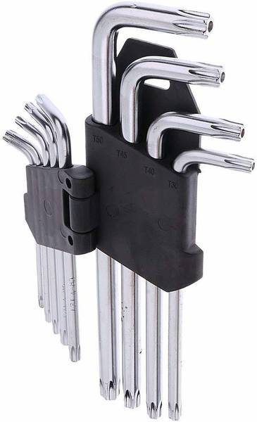 Futurekart Set of 9Pcs Torx Hex Key Wrench Set, Long Arm Tamper Proof Star Screwdriver Torque Repair Tool Set Folding Allen Key Set