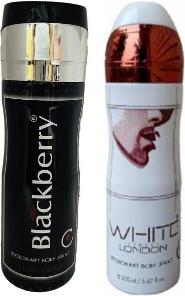 St. Louis BlackBerry and White London Deodorant Body Spray 200ML Each (Pack of 2) Deodorant Spray - For Men & Women