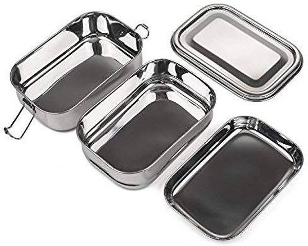 PRV Stainless Steel Rectangular Double Lunch Box 2 Containers Lunch Box