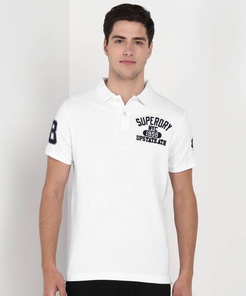 Superdry Solid Men Polo Neck White T-Shirt