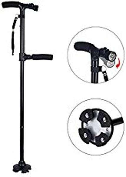 Rexmon New Walking Stick Non-Slip Rubber Base Easy 2 Handled Folded with Light Hand Support