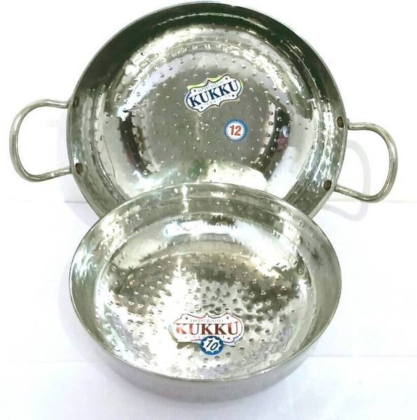 KUK KU stainless steel heavy kadhai and tasla for cooking 2 pcs set (10 inch kadhai and 8 inch tasla 2500 ml capacity) Kadhai 25 cm diameter 2.5 L cap...