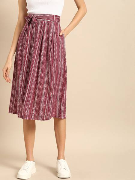 Dressberry Printed Women Flared Maroon Skirt