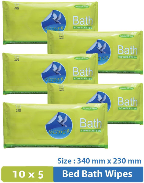 GLIDER Bed Bath Wipes, Enriched with Aloe Vera and Vitamin E (Pack of 5) 50 Wipes