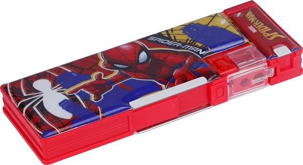 SKI Dual Side Magnetic Lock Plastic Pencil Box 1601 Spiderman Art Plastic Pencil Box