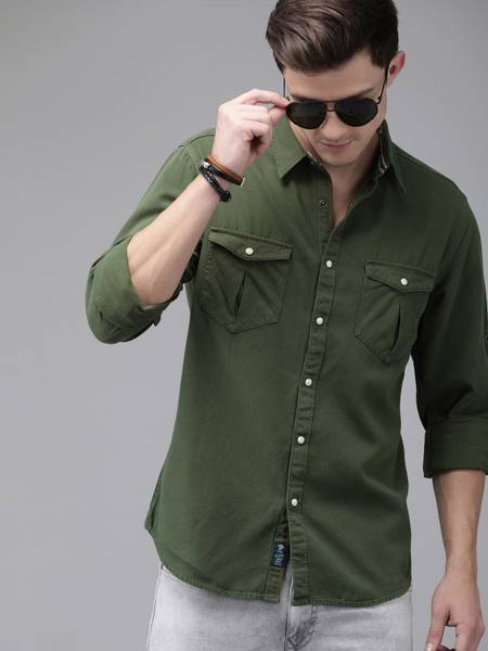 Roadster Men Solid Casual Dark Green Shirt
