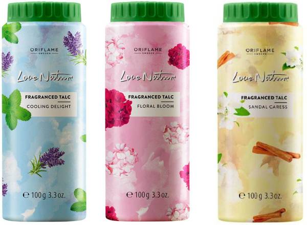 Oriflame Sweden Love Nature Fragranced Talc Combo (Floral Bloom, Sandal Caress, Cooling Delight)