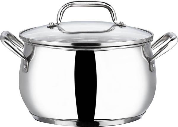 VINOD Stainless Steel Almaty Casserole with Glass lid Pot 16 cm diameter 2 L capacity with Lid