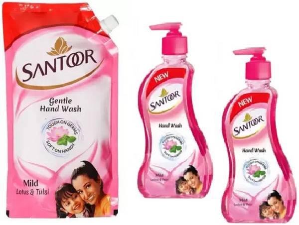 santoor COMBO PUMP215 ML X 2 POUCH 750 ML 1 Hand Wash Pump Dispenser(3 x 393.33 ml)