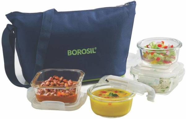 BOROSIL Glass Lunch Box Daisy (320ml x 2 + 240ml x 2) - Set of 4 Containers Lunch Box