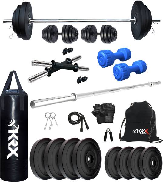 KRX 20 kg PVC 20 KG COMBO 9 with Unfilled Punching Bag & PVC Dumbbells Home Gym Combo
