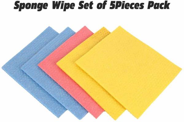 National Kitchenware Wet n Wipe Brite Cellulose Cleaning Polyester Blend Sponge Mop ( Multicolour) - Pack of 5 Pieces 1 Packet Sponge Wipe