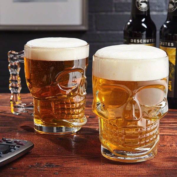 HOPKART Skull Beer | Crystal Clear LARGE BEER MUG SKULL FACE 520 ML Glass Set of 2 Glass Beer Mug
