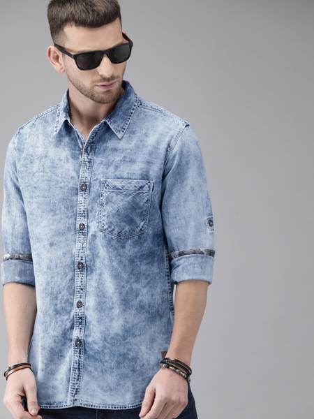Roadster men blue denim washed shop casual shirt