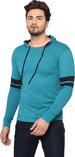 Adorbs Solid Men Hooded Neck Blue T-Shirt - Price History