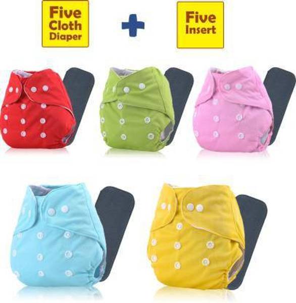 little monkeys Reusable Washable Baby Cloth Diaper Adjustable Nappy for Babies/Infants/Toddlers(pack of 5 with 5 charcoal inserts