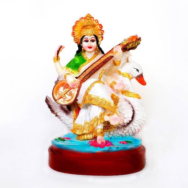 CraftGreen Mata Saraswati idol Saraswati murti Saraswati statue for pooja room Decorative Showpiece - 19 cm