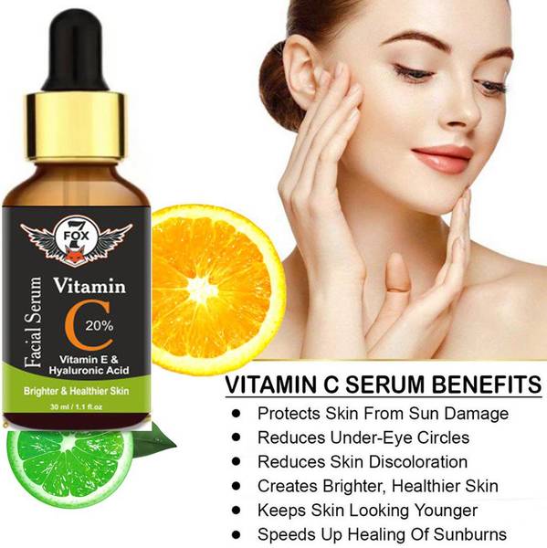 7 FOX Vitamin C 20% Facial Serum with Hyaluronic Acid for Brightening and Anti-Aging- (30 ml)