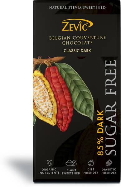Zevic 85 % Sugar Free Dark Chocolate Belgian Coventure Classic |Plant Sweetened | Diet Friendly - Bars