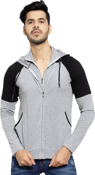 Black Collection Colorblock Men Hooded Neck Black, Grey T-Shirt