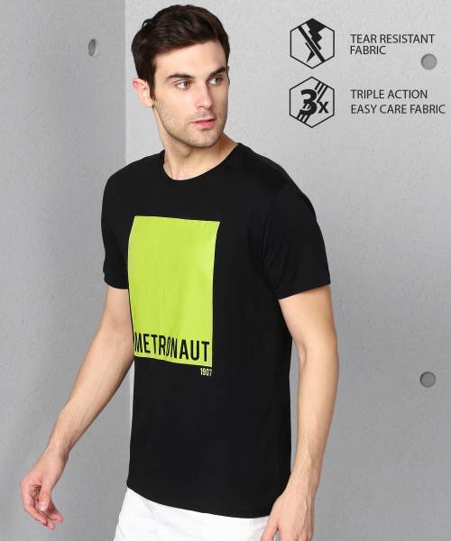 METRONAUT Printed Men Round Neck Black T-Shirt