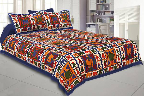 SONAL TEXTILSE 100% Cotton, queen size 90*100 double bedsheet with 2 pillow cover 140 TC Cotton Queen Printed Flat Bedsheet