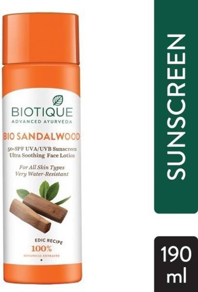 BIOTIQUE Sunscreen - SPF 50 PA+ Bio Sandalwood 50+ SPF UVA/UVB Sunscreen Ultra Soothing Face Lotion
