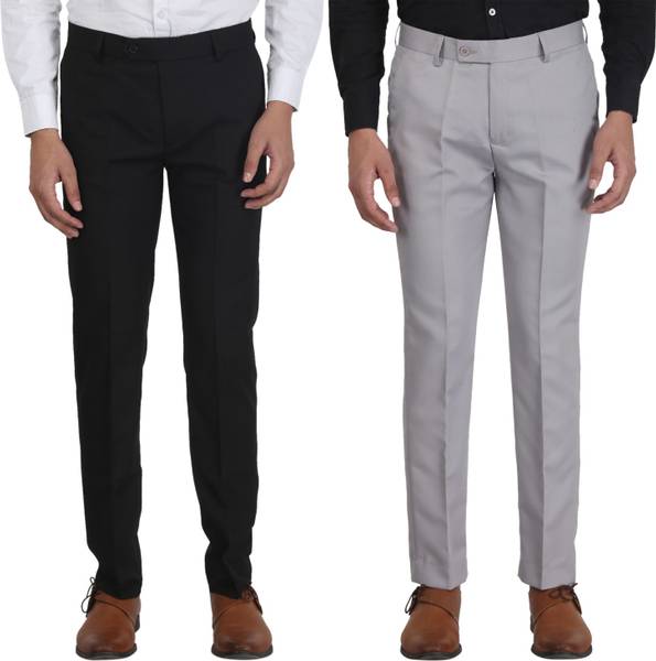 fellow Slim Fit Men Black, Grey Trousers