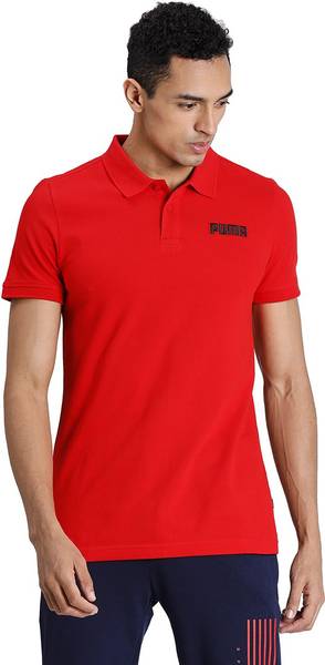 PUMA Solid Men Polo Neck Red T-Shirt