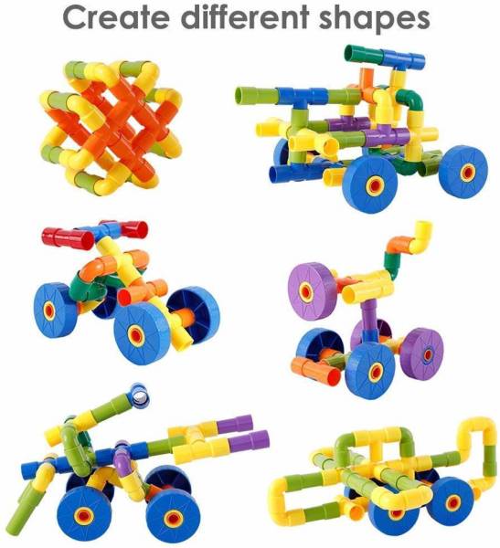 Sanchi Creation Multi Colored Educational Play and Learn Plastic Building Block Set Pipes Puzzle Set - Blocks for Kids ( 79 Pieces ) - Blocks Toys and...