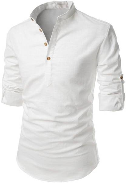 Springberry Men Solid Casual White Shirt
