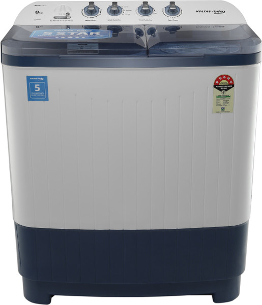 Voltas Beko by A Tata Product 8 kg Semi Automatic Top Load Washing Machine White, Blue