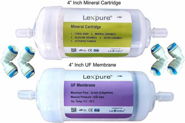 MG WATER SOLUTION Set of 4-inch UF Membrane Hollow Fiber 0.001 Micron and 4-inches 5 Stage Mineral Cartridge and 4 Pieces Push Fit Elbow for RO Water ...