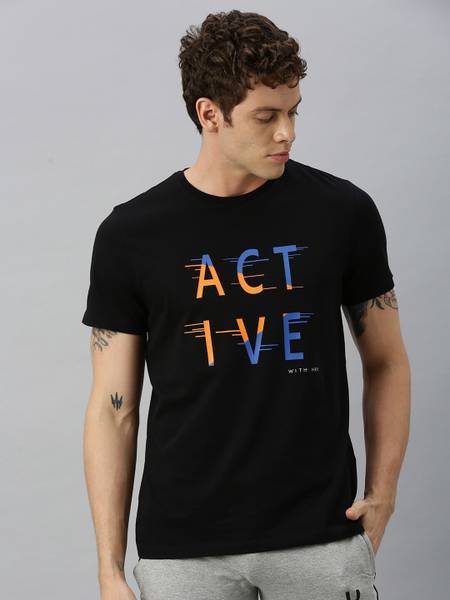 HRX by Hrithik Roshan Typography Men Round Neck Black T-Shirt