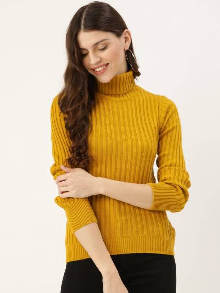 Dressberry Self Design Turtle Neck Casual Women Yellow Sweater
