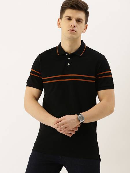 INVICTUS Striped Men Polo Neck Black T-Shirt
