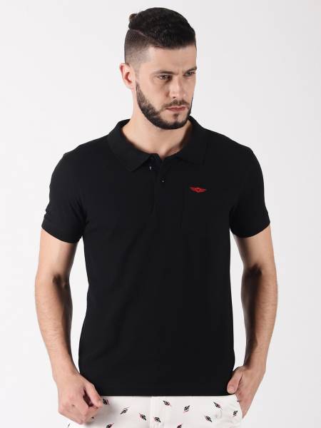 Force NXT Solid Men Polo Neck Black T-Shirt