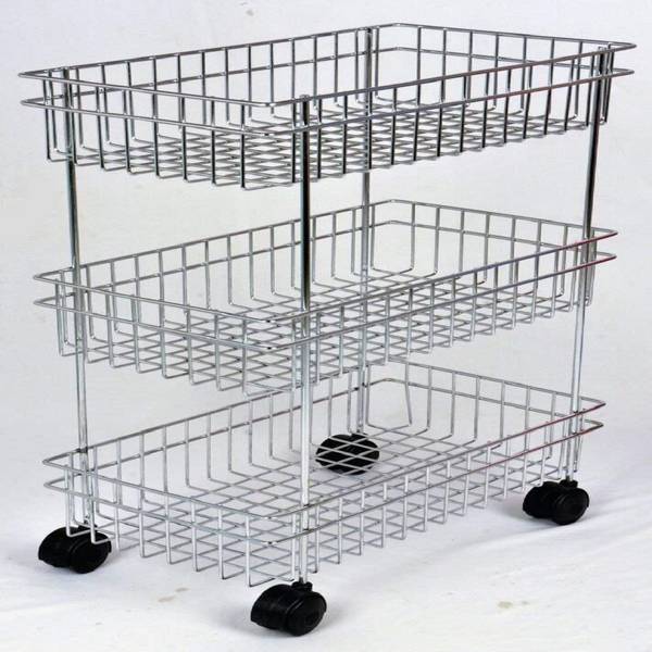 protiblesales 3 Layer Fruit and Vegetable Stand Basket Trolley Moden Onion Potato Kitchen Storage Steel Rack Stainless Steel Kitchen Trolley