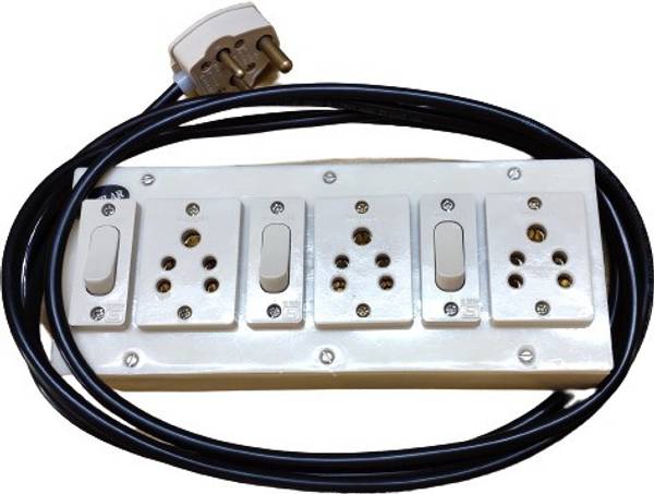 PooJay Enterprises PooJay-Assembled PVC Extension Box/Junction Box/Spike Guard with Anchor and 5Meter Cable 3 Socket Extension Boards
