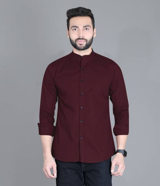 5TH ANFOLD Men Solid Casual Maroon Shirt
