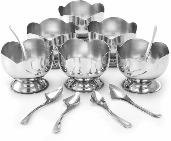 GALOOF Stainless Steel Dessert Bowl Flower Shape Ice Cream Cup Set with Spoon Bowl Spoon Serving Set /Stainless Steel Dessert Bowl