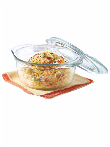 BOROSIL Borosilicate Glass Microwave Safe Deep Round Casserole With Flat Lid, 1750 ML Serve Casserole