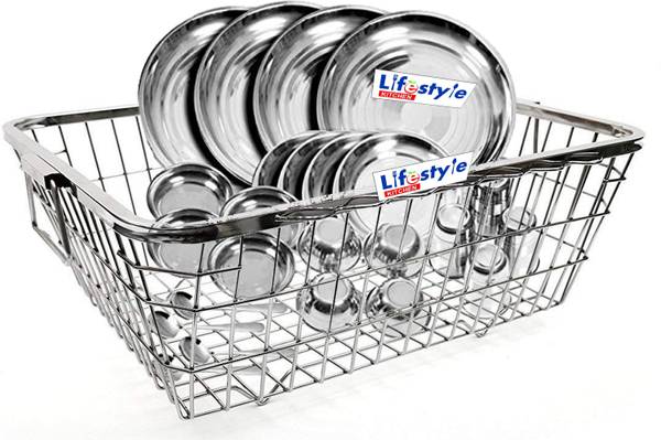 Life Style Kitchen Dish Drainer Kitchen Rack Steel kitchens Stainless Steel Tokra Dish Draining Basket Square- Silver-Medium